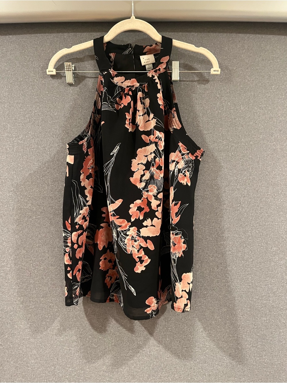 a new day Black Halter Floral Camisole with Blush Flowers